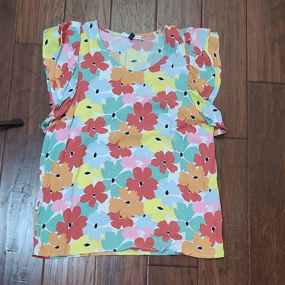 Michelle McDowell Colorful Floral Sleeveless Blouse size Large